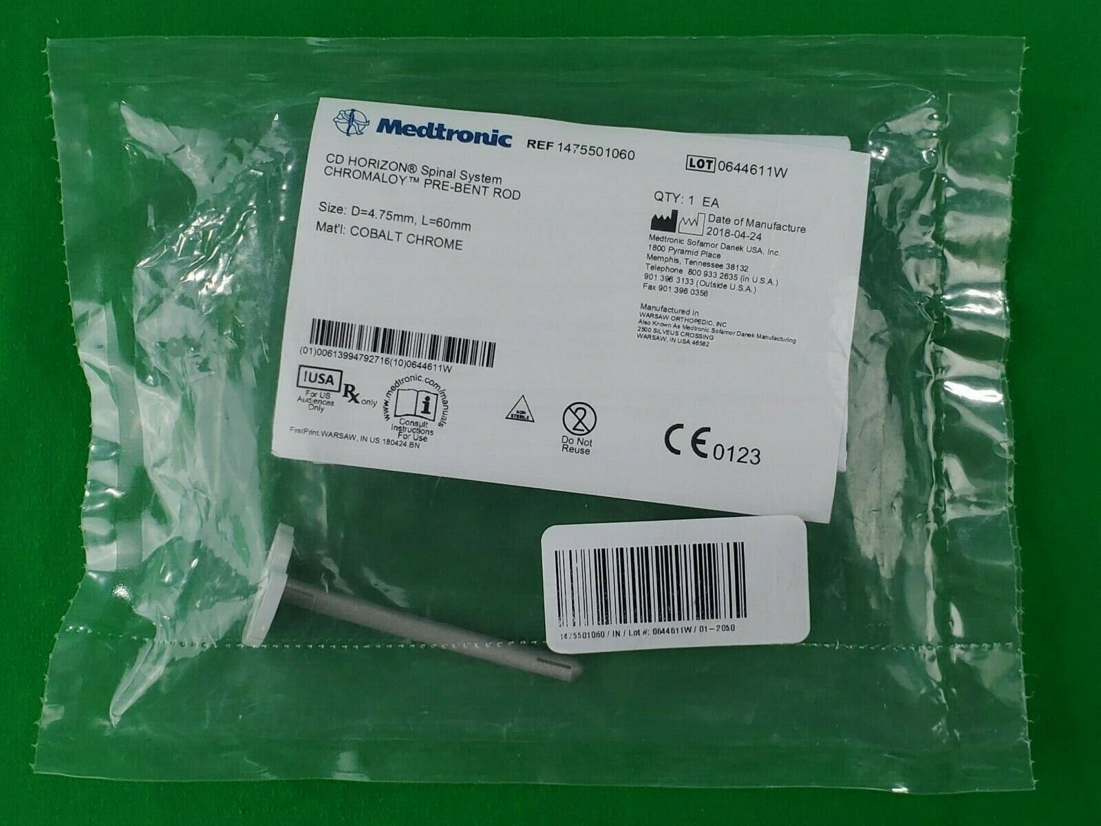 Medtronic CD Horizon Spinal System Pre-Bent Titanium Rod, 4.75 mm